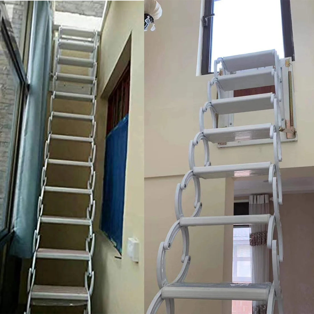 White Al-mg Alloy Wall Mounted Folding Attic Ladder B8825