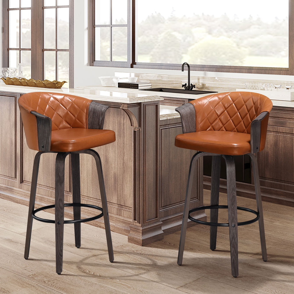 Set of 2 Faux Leather Swivel Bar Stools S751