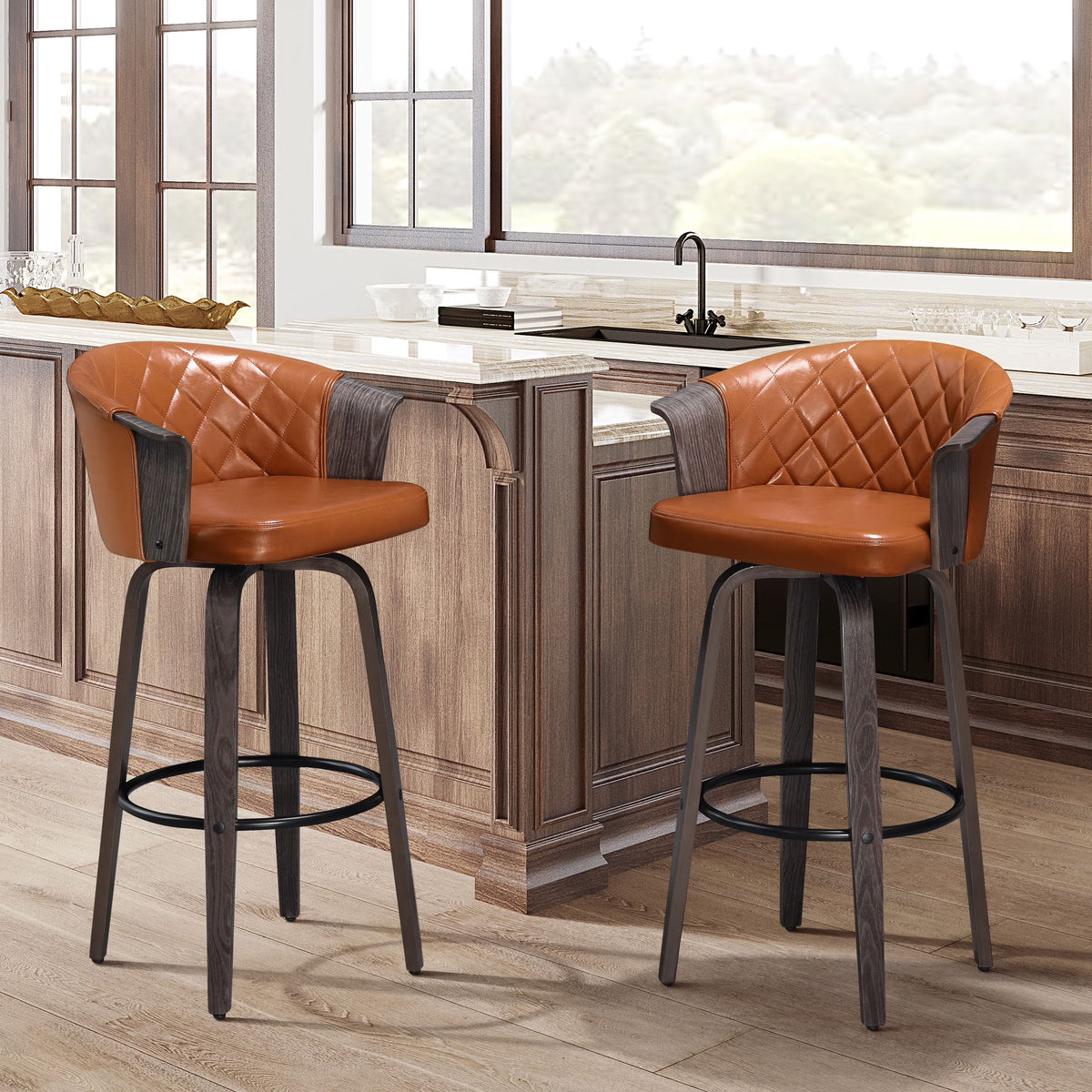Set of 2 Faux Leather Swivel Bar Stools S751