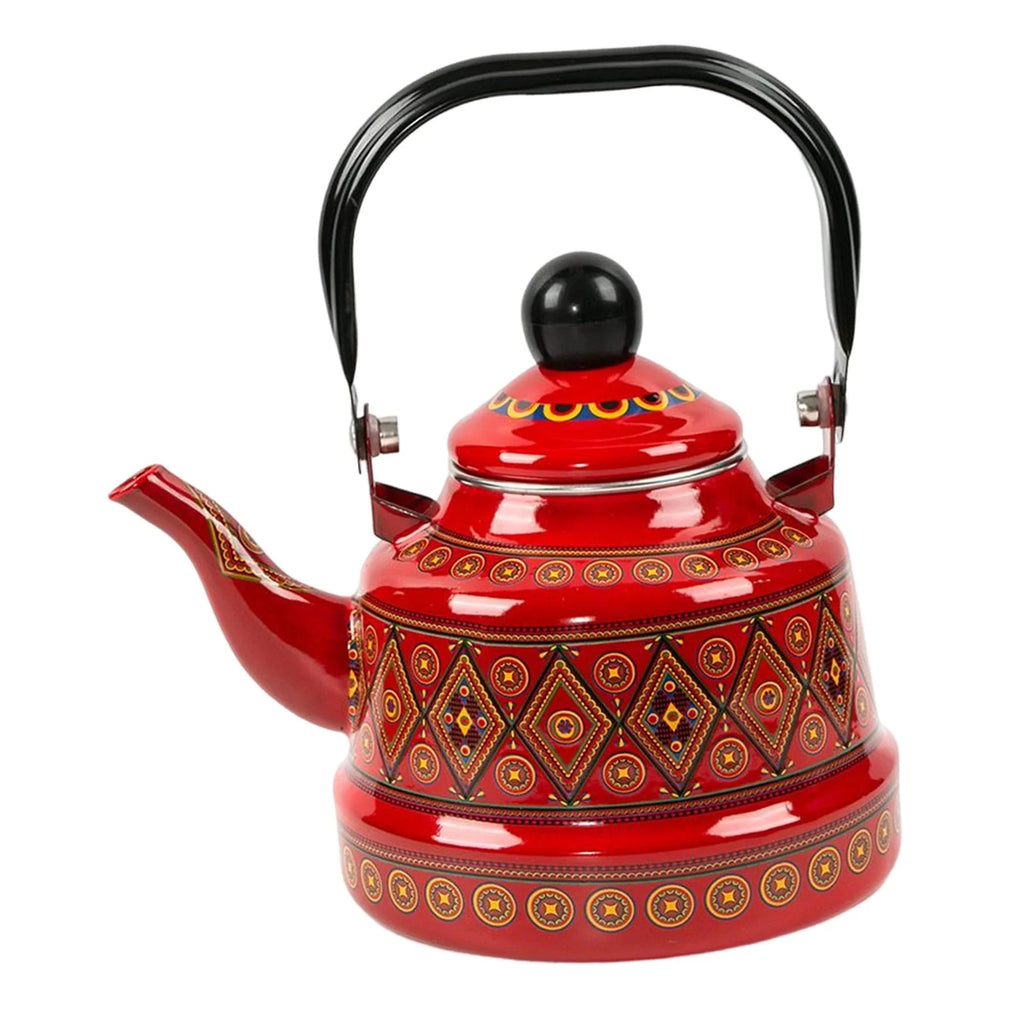 Red Enameled Tea Kettle J6084