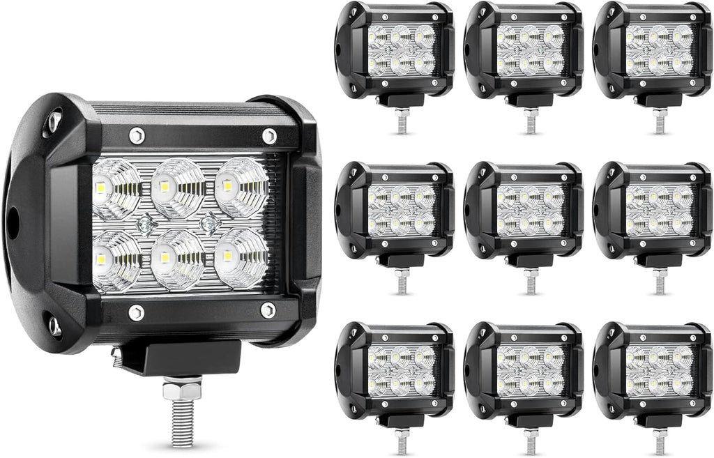 10Pcs 4Inch 18W LED Flood Work Light Waterproof 12V Pack of 2 G692593
