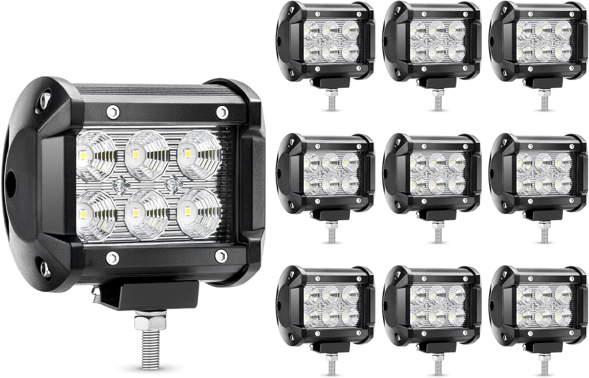 10Pcs 4Inch 18W LED Flood Work Light Waterproof 12V Pack of 2 G692593