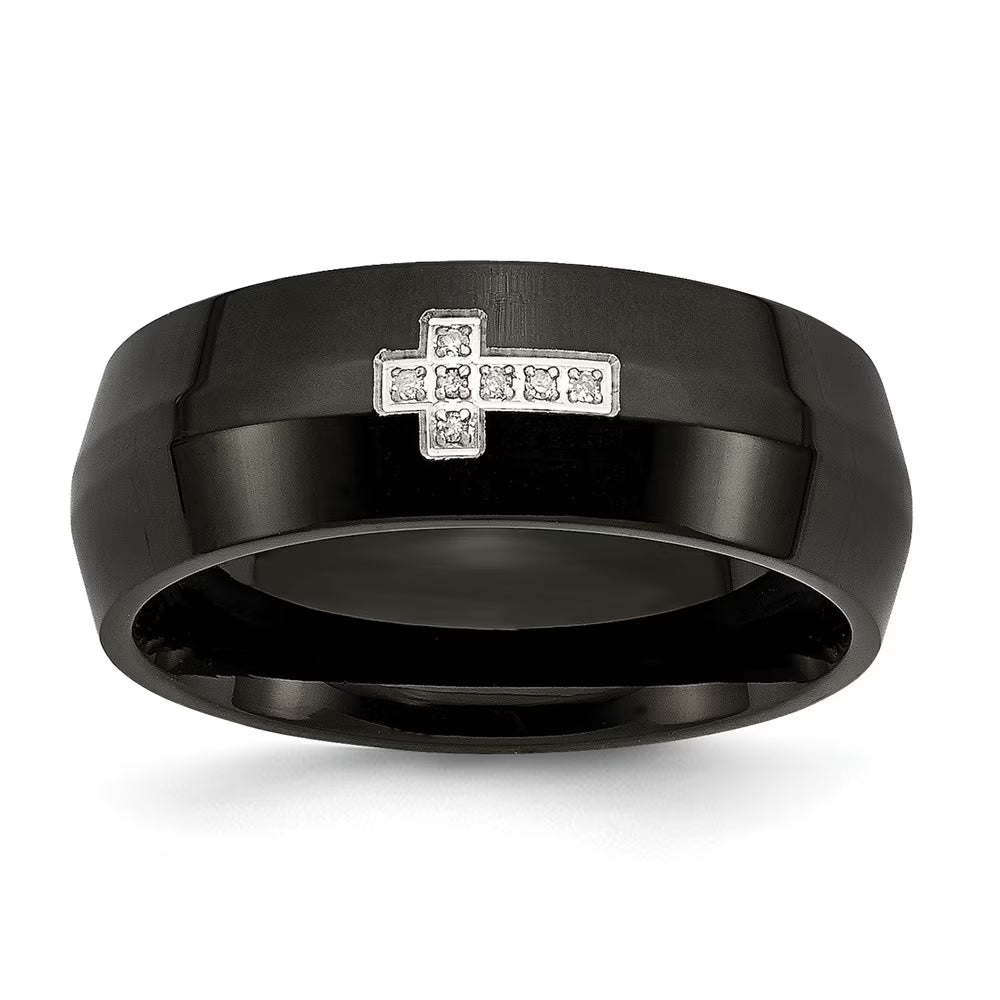 Black IP-plated Diamond Cross Ring Size 12 H741