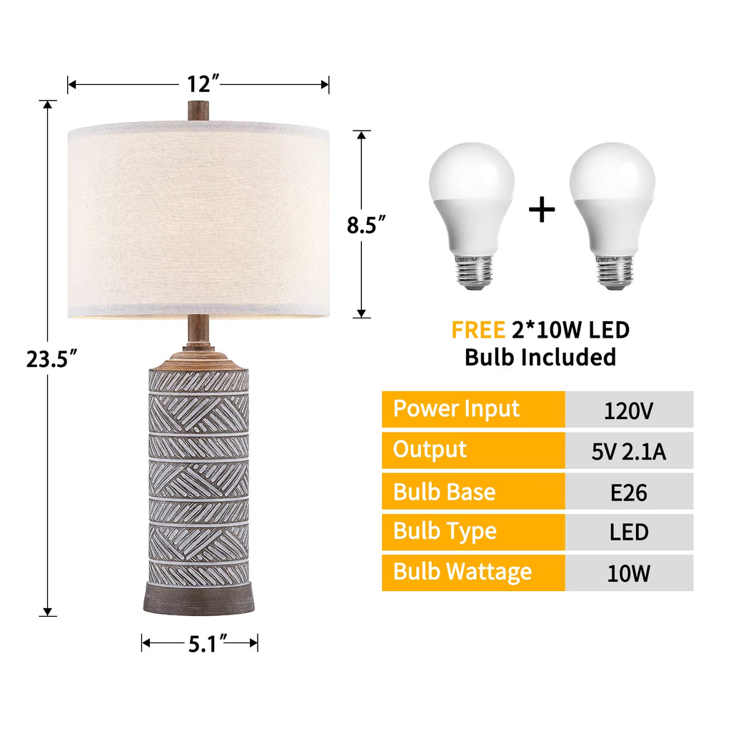 Farmhouse Table Lamp Set of 2 Weathered Wood Finish U737