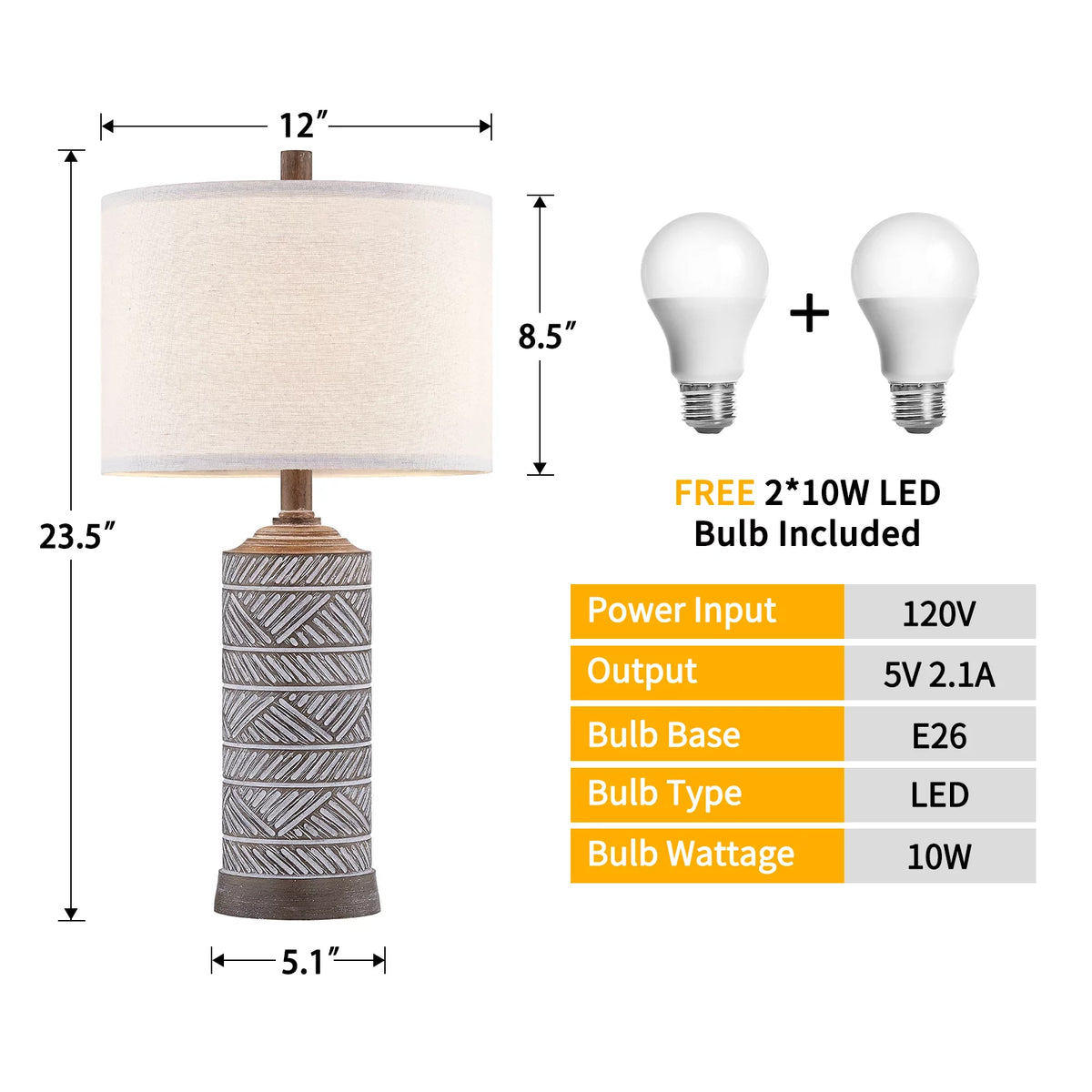 Farmhouse Table Lamp Set of 2 Weathered Wood Finish U737