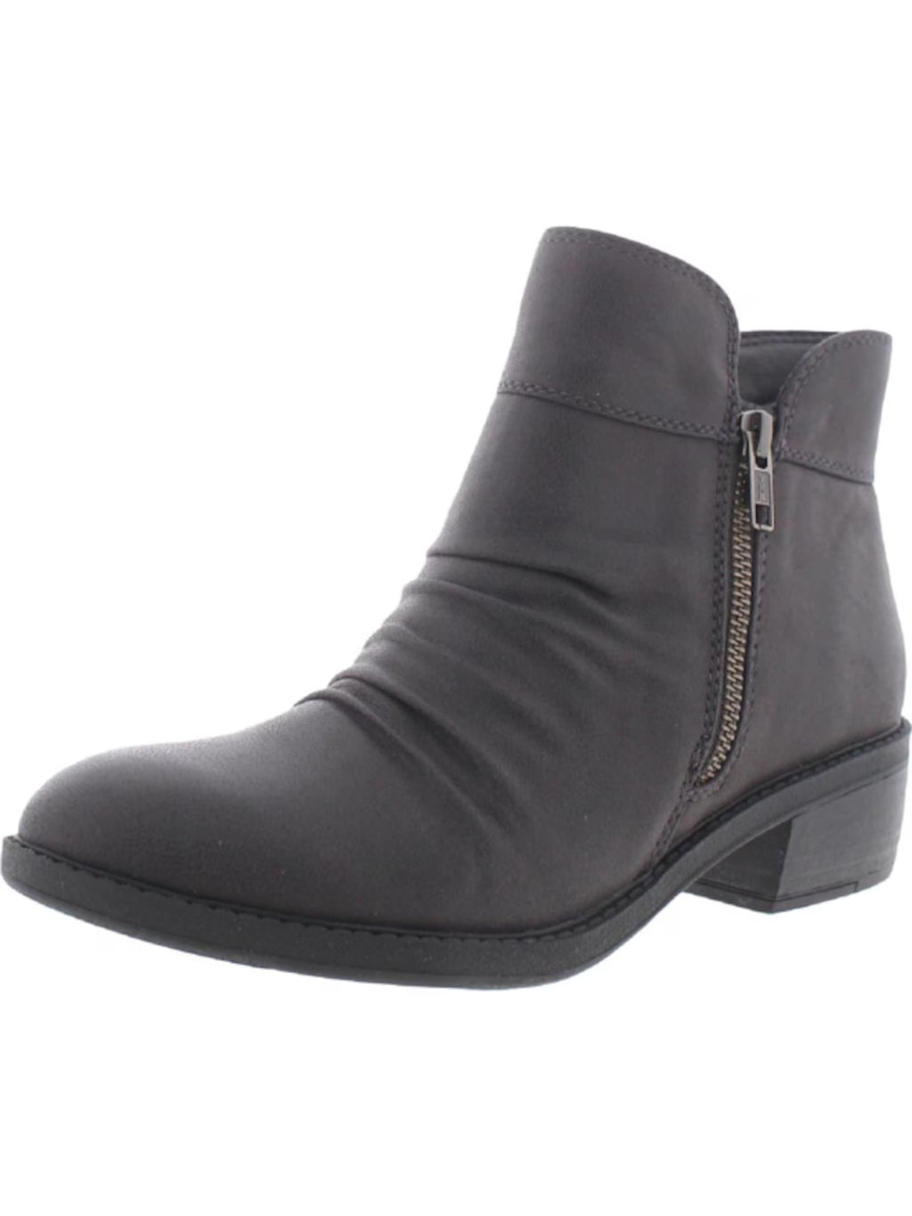 Gray Ruched Almond Toe Block Heel Zip-Up Booties S28343