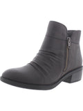 Gray Ruched Almond Toe Block Heel Zip-Up Booties S28343
