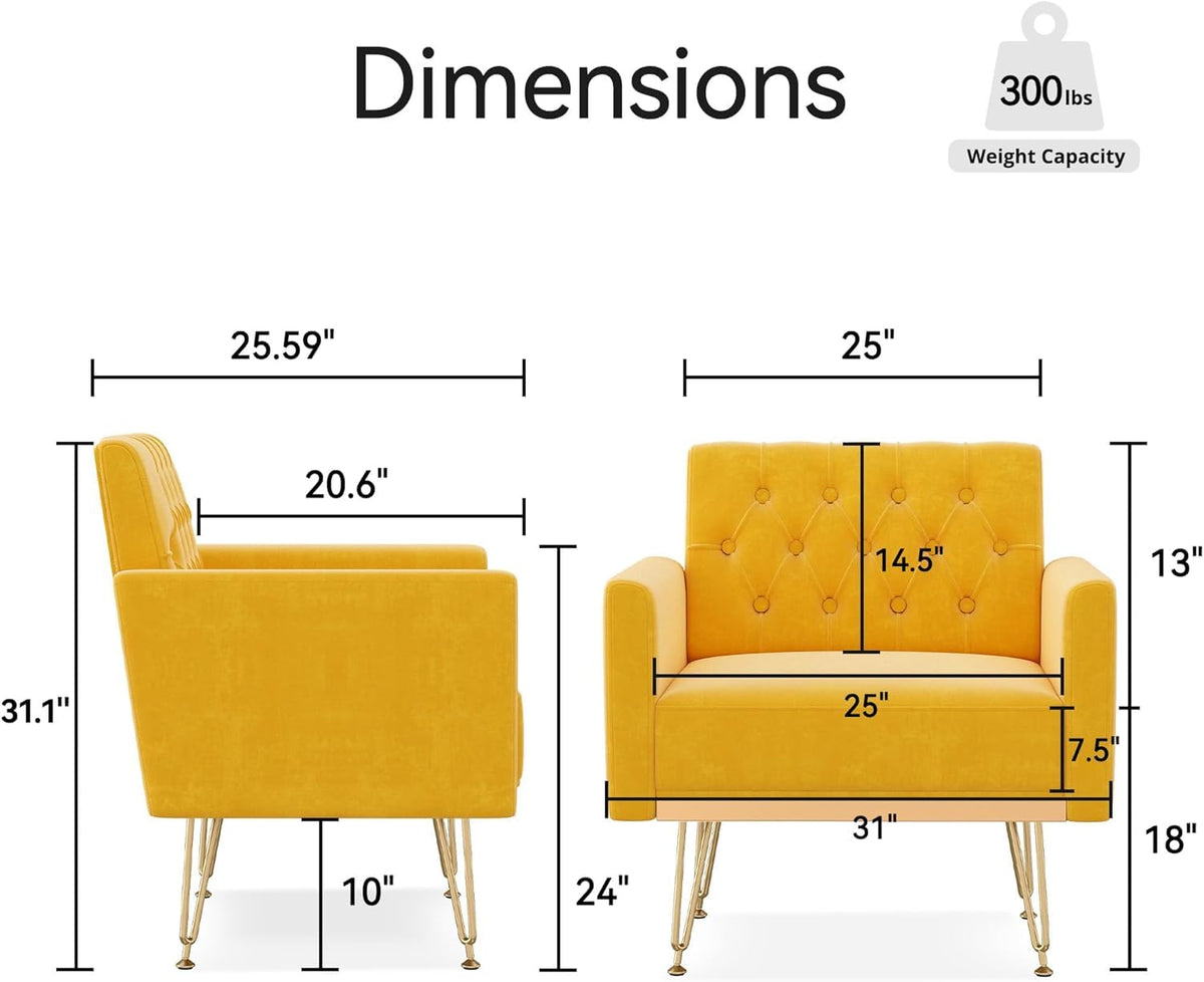 Velvet Upholstered Single Sofa Couch with Gold Metal Legs V723