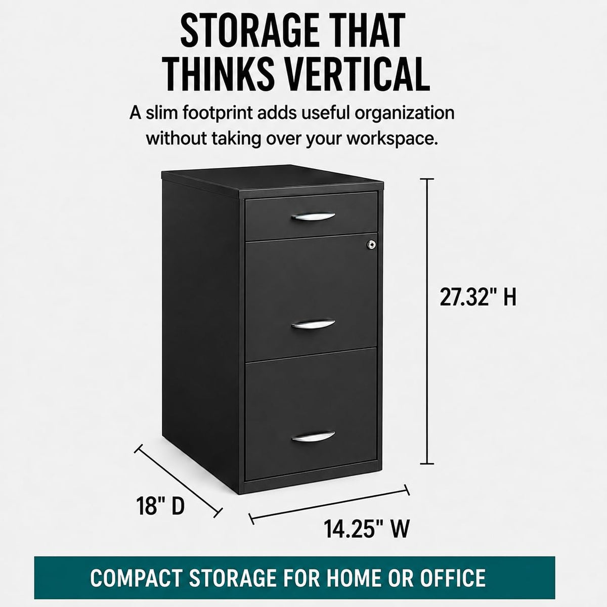 Charcoal Metal 3 Drawer Vertical Filing Cabinet M1079