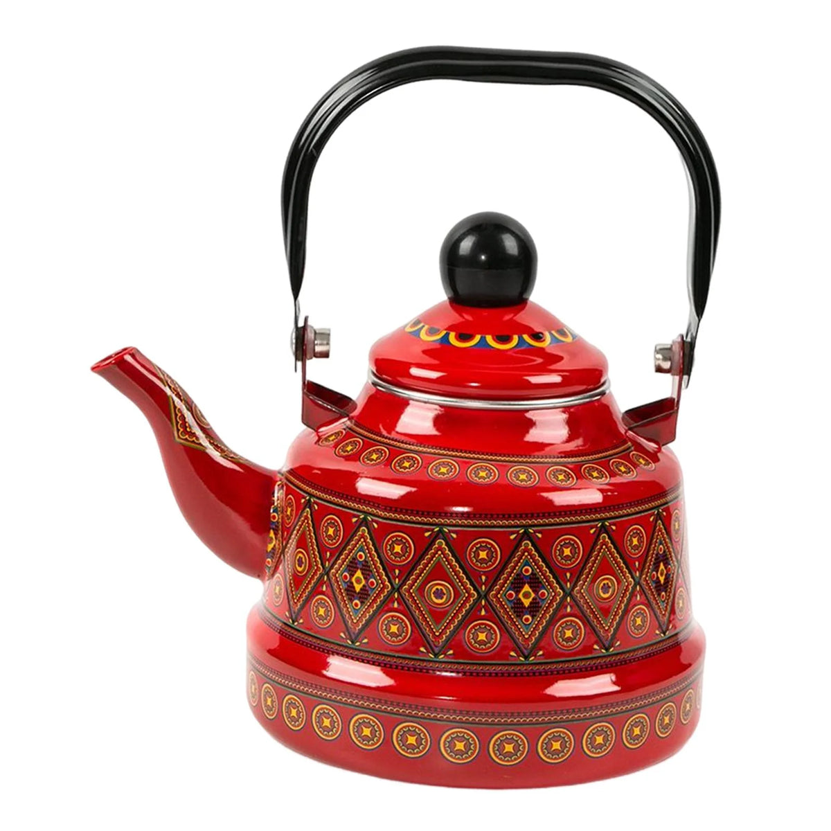 Red Enameled Tea Kettle J6084