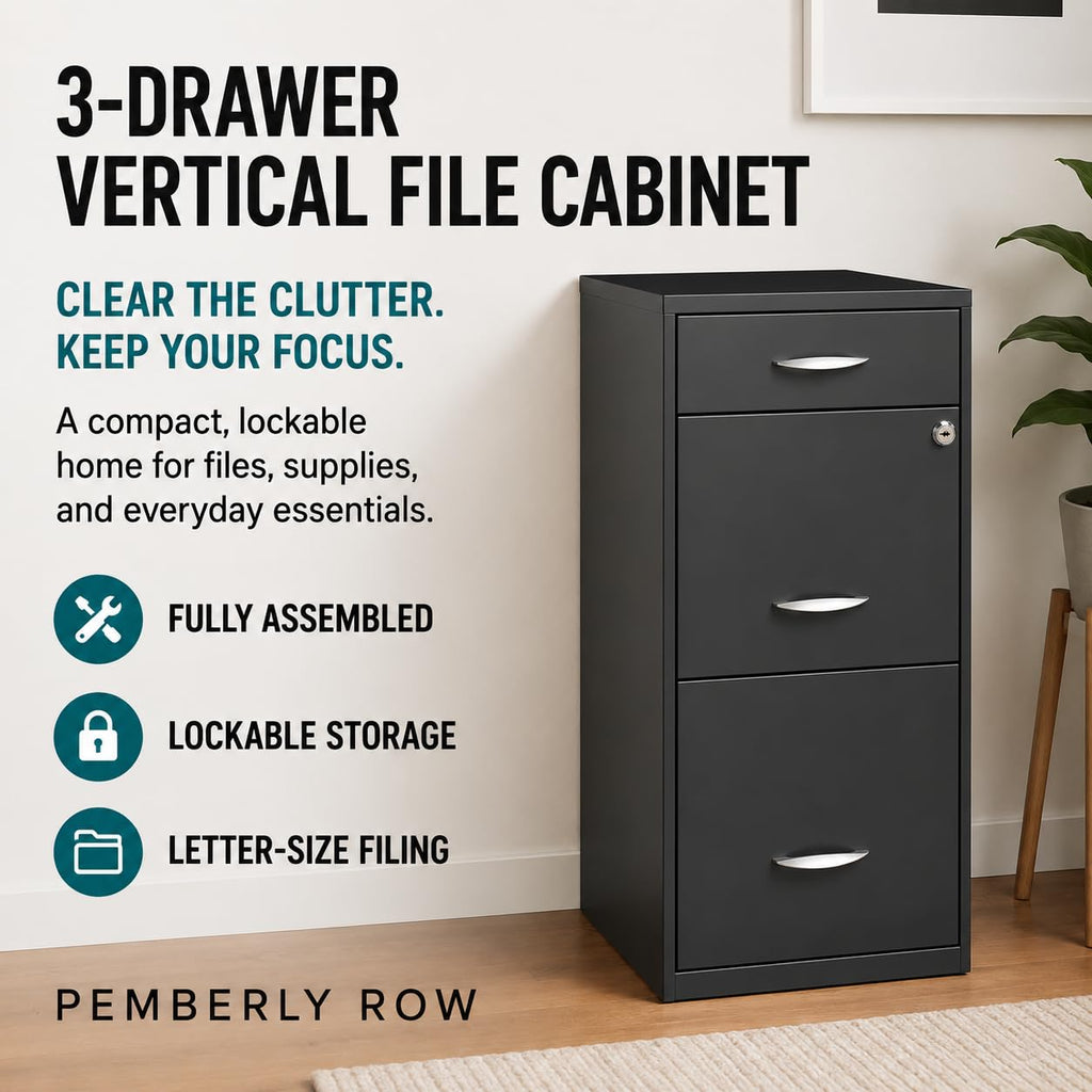 Charcoal Metal 3 Drawer Vertical Filing Cabinet M1079