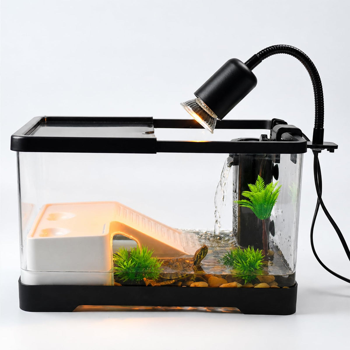 Acrylic Aquarium Starter Kit with UVB/UVA Lamp, Filter, Basking Platform & Lid N377