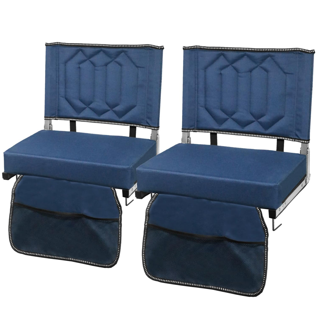Portable Folding Stadium Seats with Back Support and Cushion, Navy, 2Pack M5239