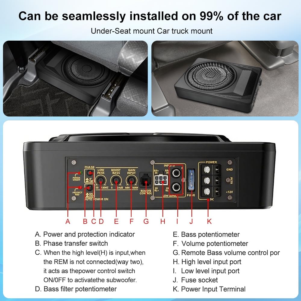1200W 10 Inch Slim Under Seat Car Subwoofer C1151