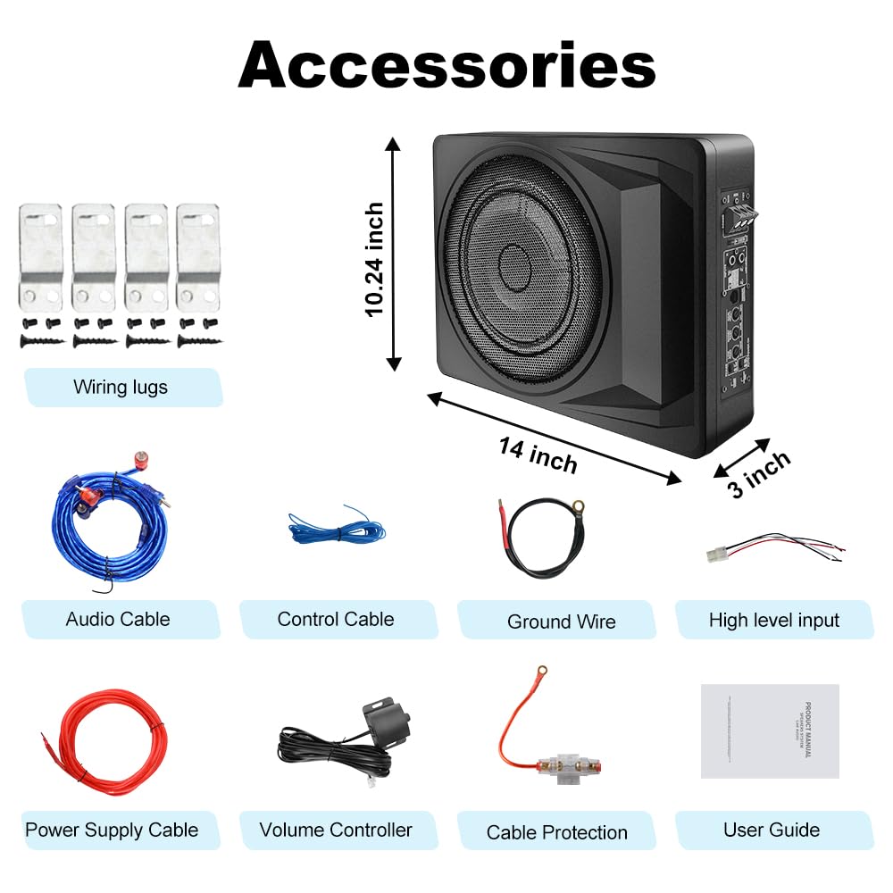 1200W 10 Inch Slim Under Seat Car Subwoofer C1151
