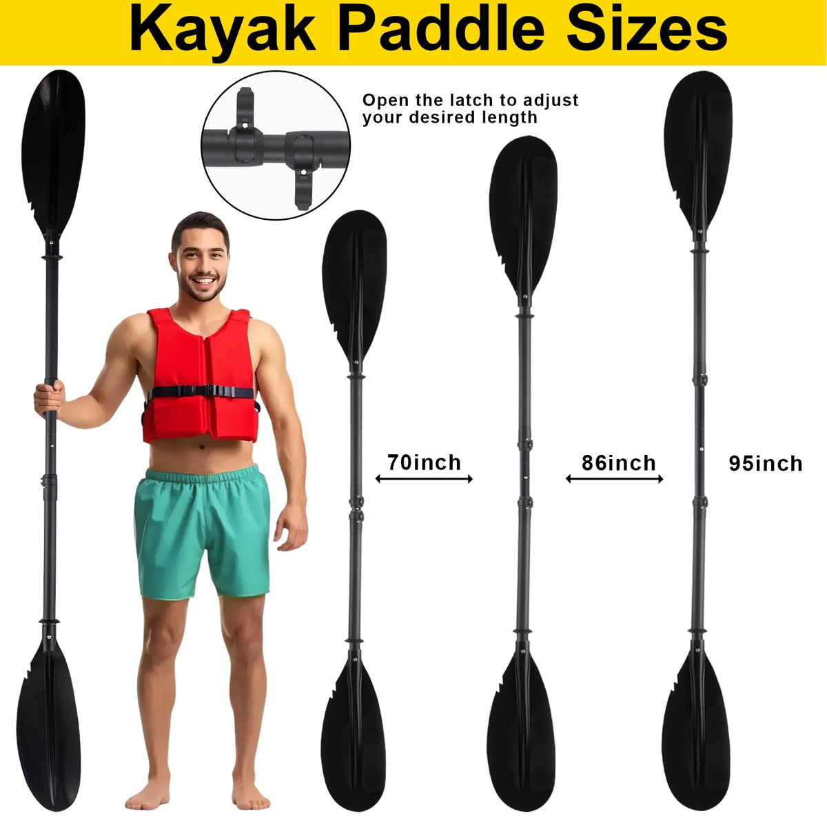 Telescopic Canoe Paddle 70inch to 95inch Black M4683