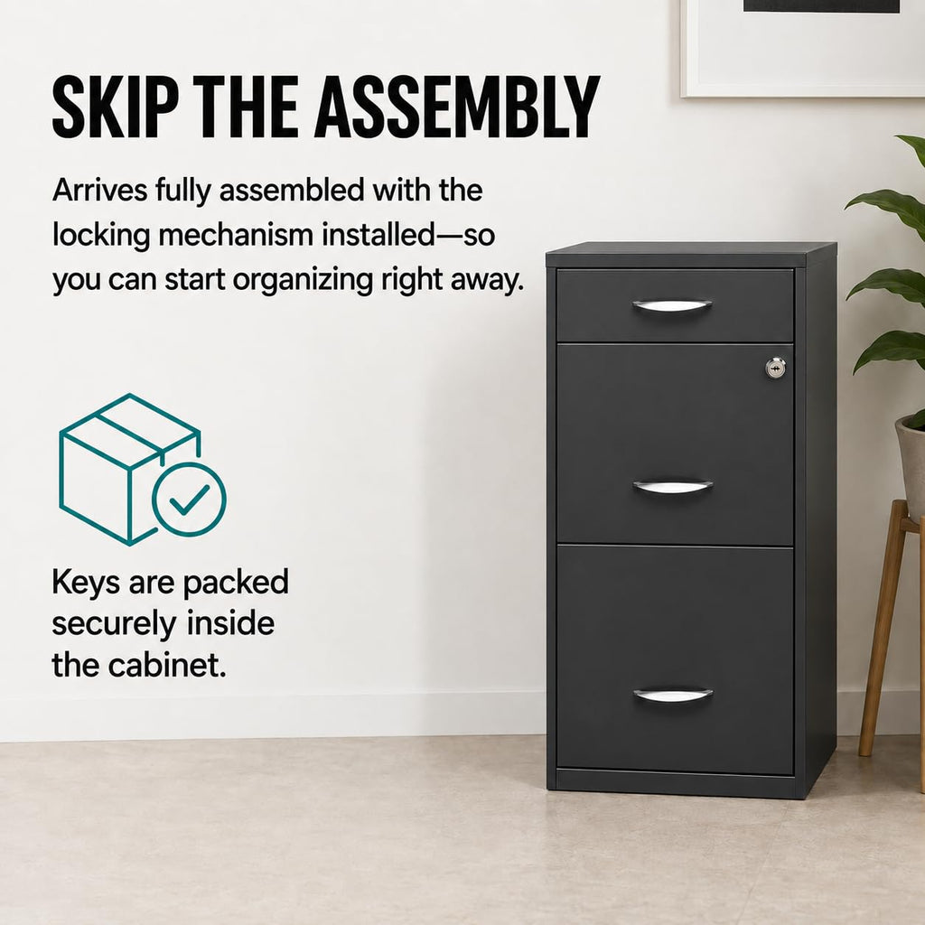 Charcoal Metal 3 Drawer Vertical Filing Cabinet M1079