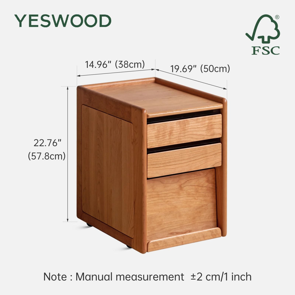 Solid Cherry Wood Side Table with Wheels X9871