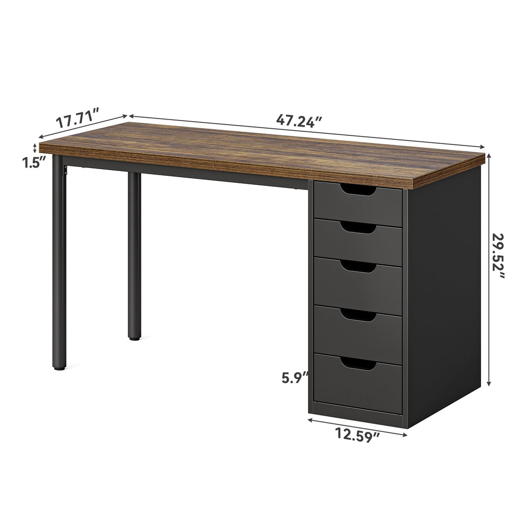 47 Inch Computer Desk with 5 Drawers Metal Frame H67127