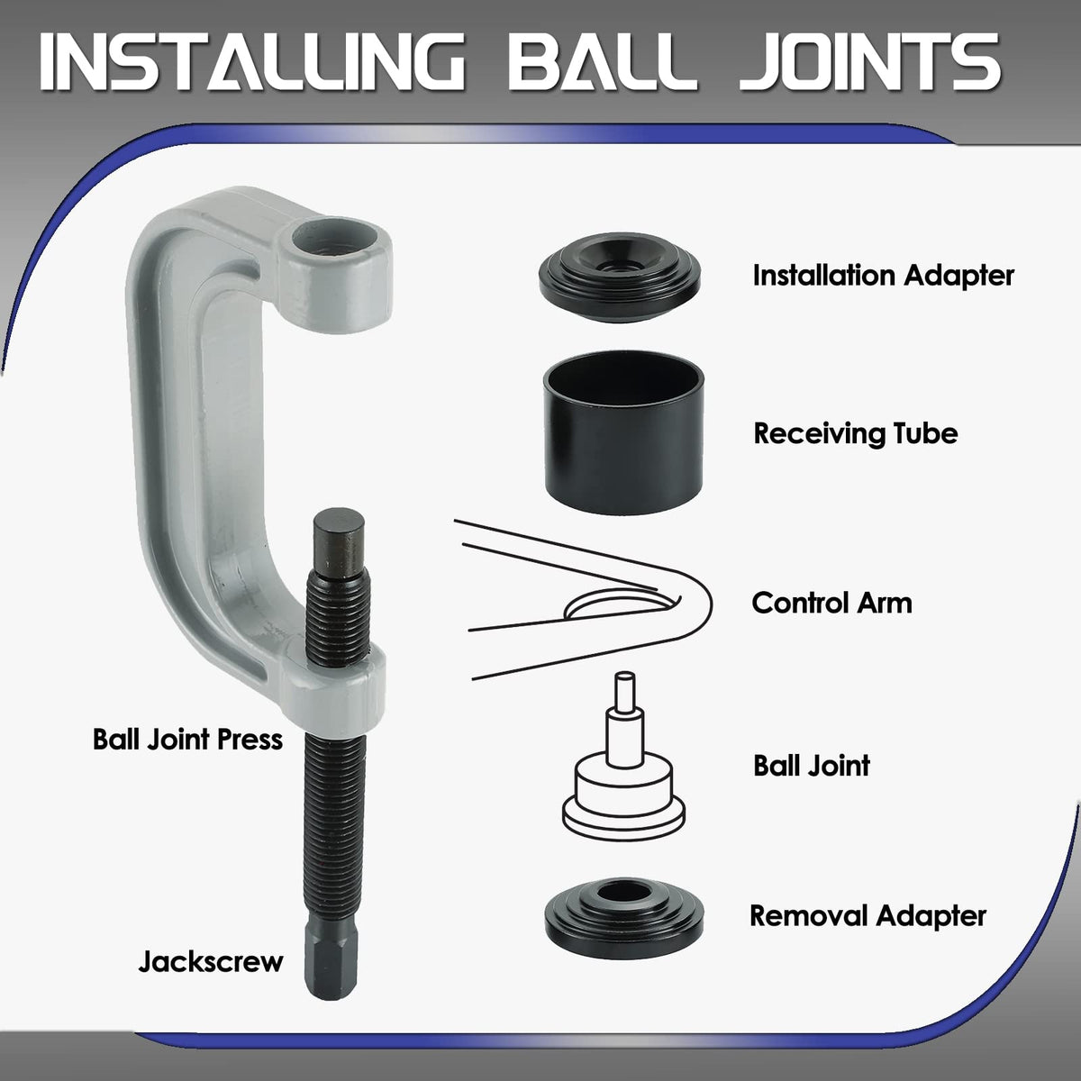 10 Pc Ball Joint Press Kit U Joint Removal Tool with Adapters C812617