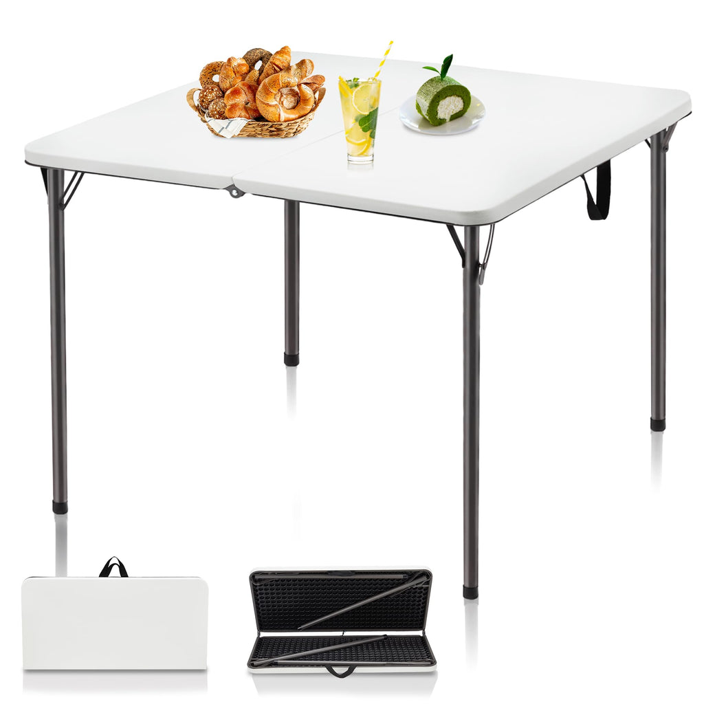 34" White Folding Card Table with Carrying Handle Q38039