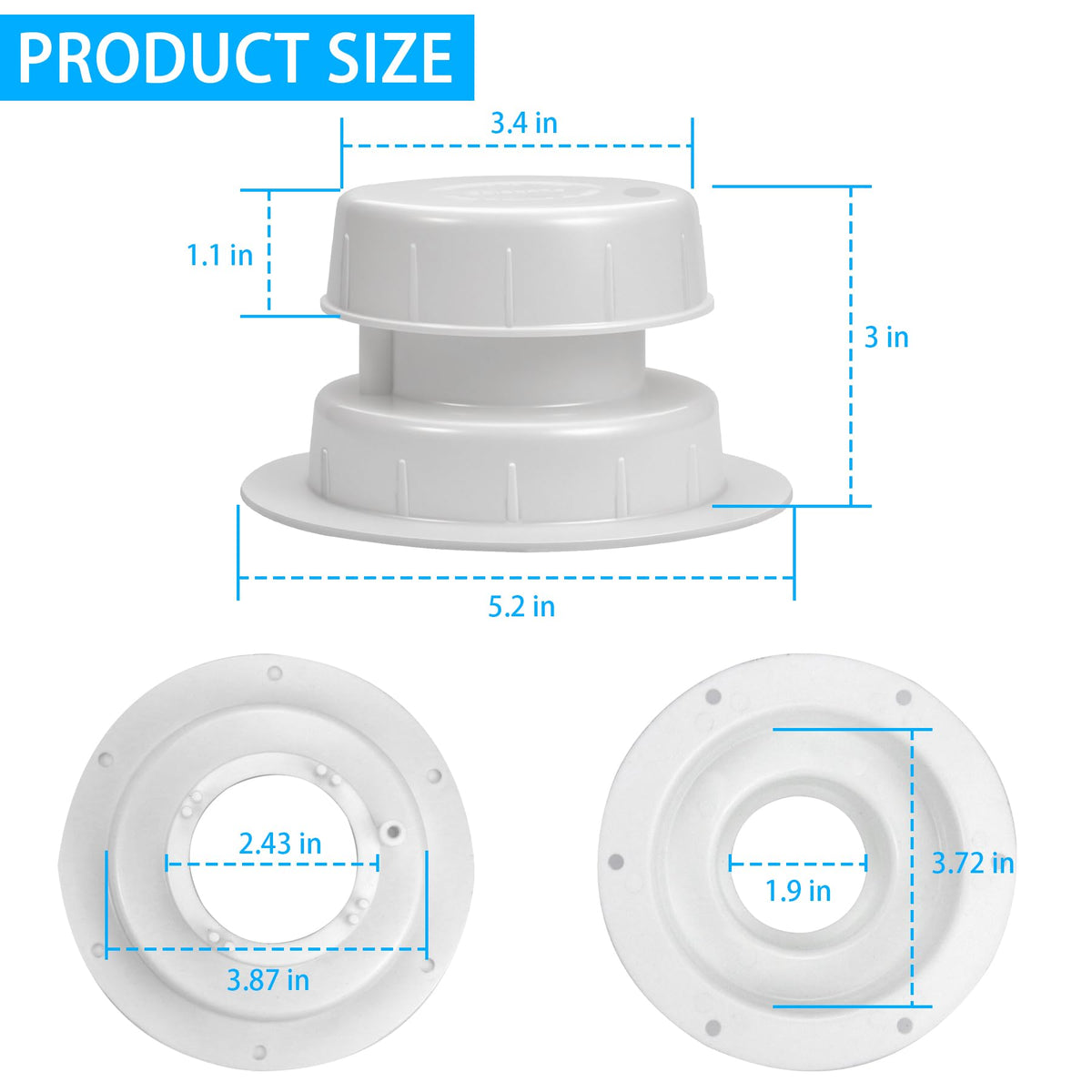 RV Plumbing Vent Cap Fits 1 to 2 3/8 Inch Pipe White 2 Pack V132