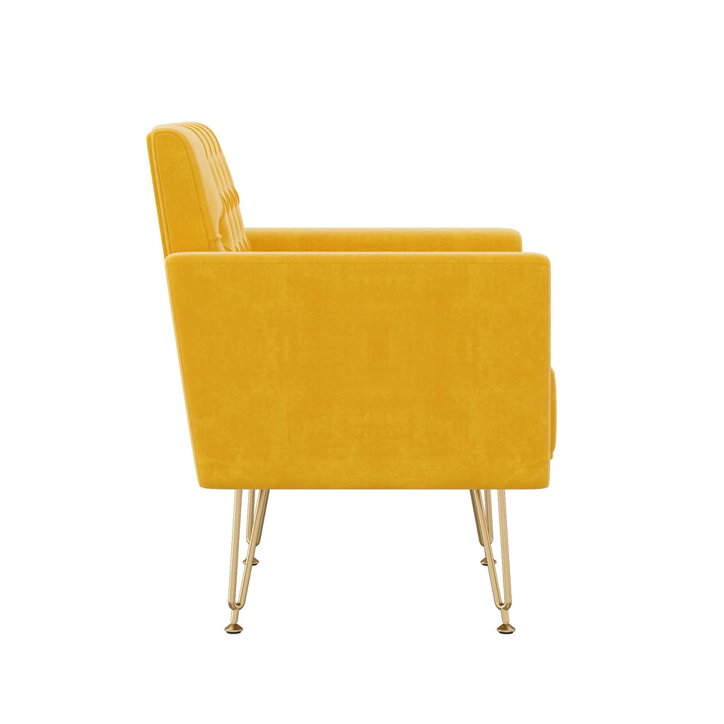 Velvet Upholstered Single Sofa Couch with Gold Metal Legs V723