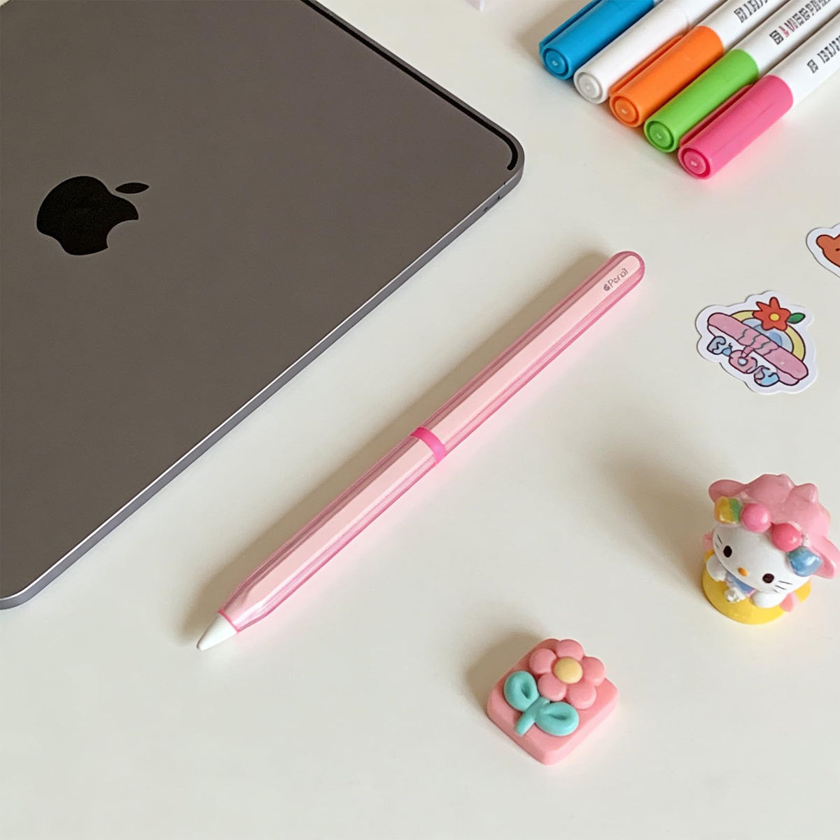 Pink Protective Pencil Case with 2 Silicone Tip Covers Y404