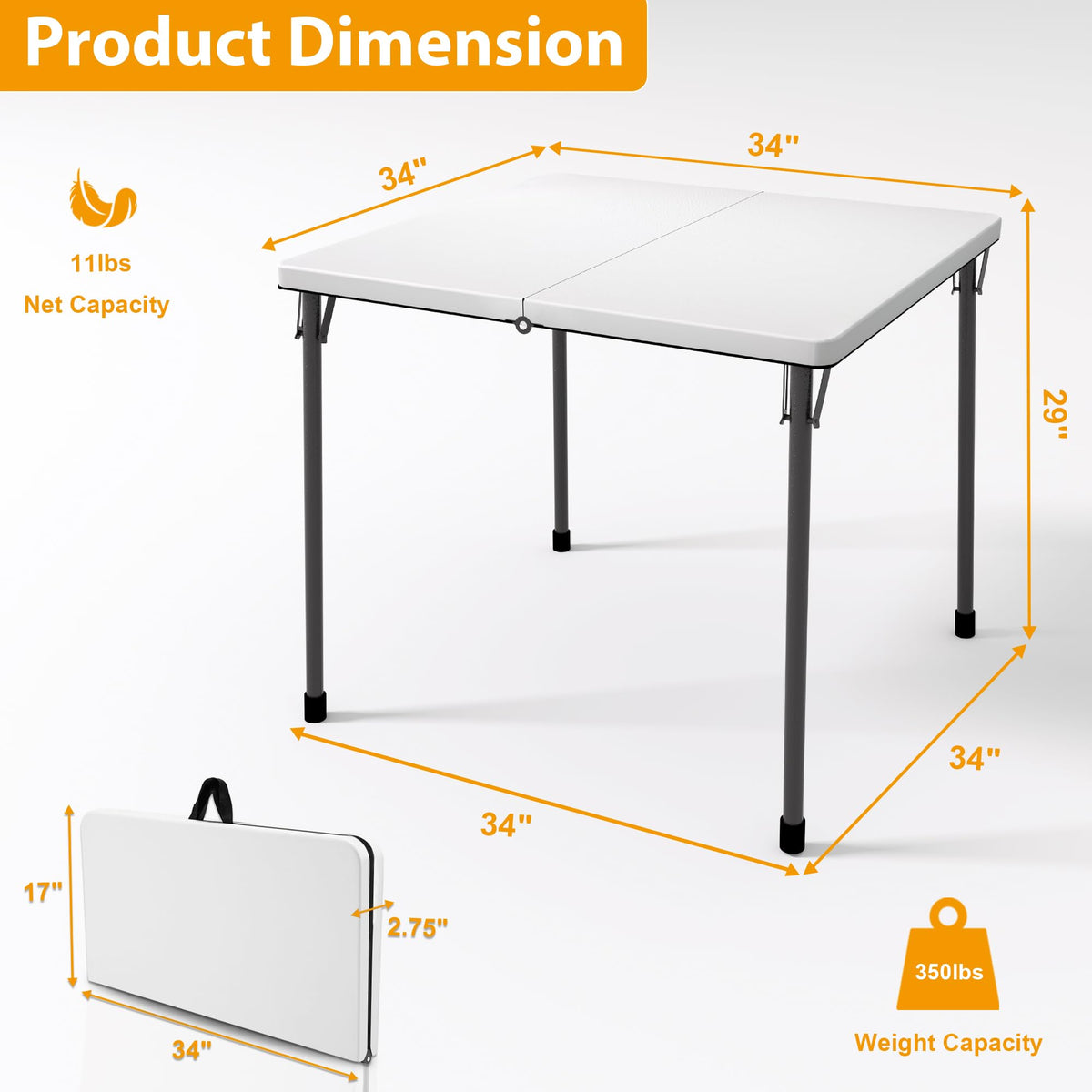 34" White Folding Card Table with Carrying Handle Q38039