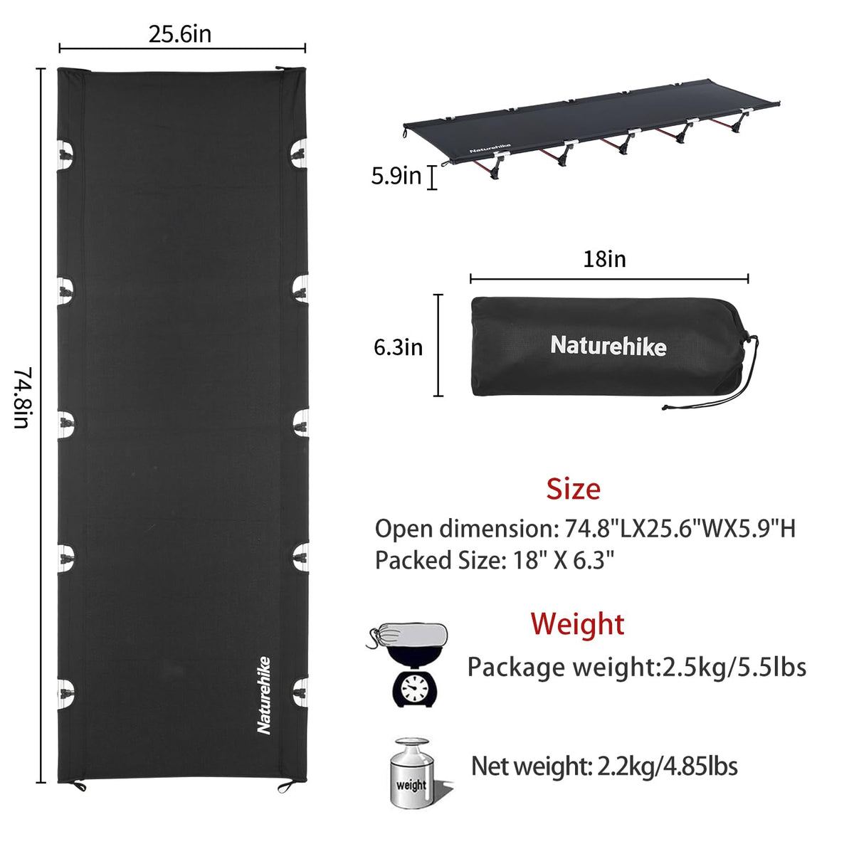 Ultralight Folding Camping Cot 330lbs B309
