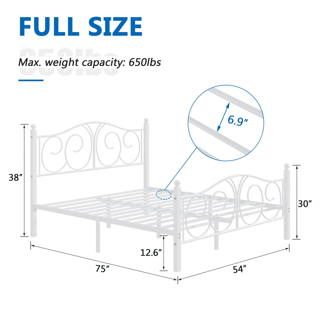 Full Size Pure White Metal Platform Bed Frame with Headboard and Footboard O496