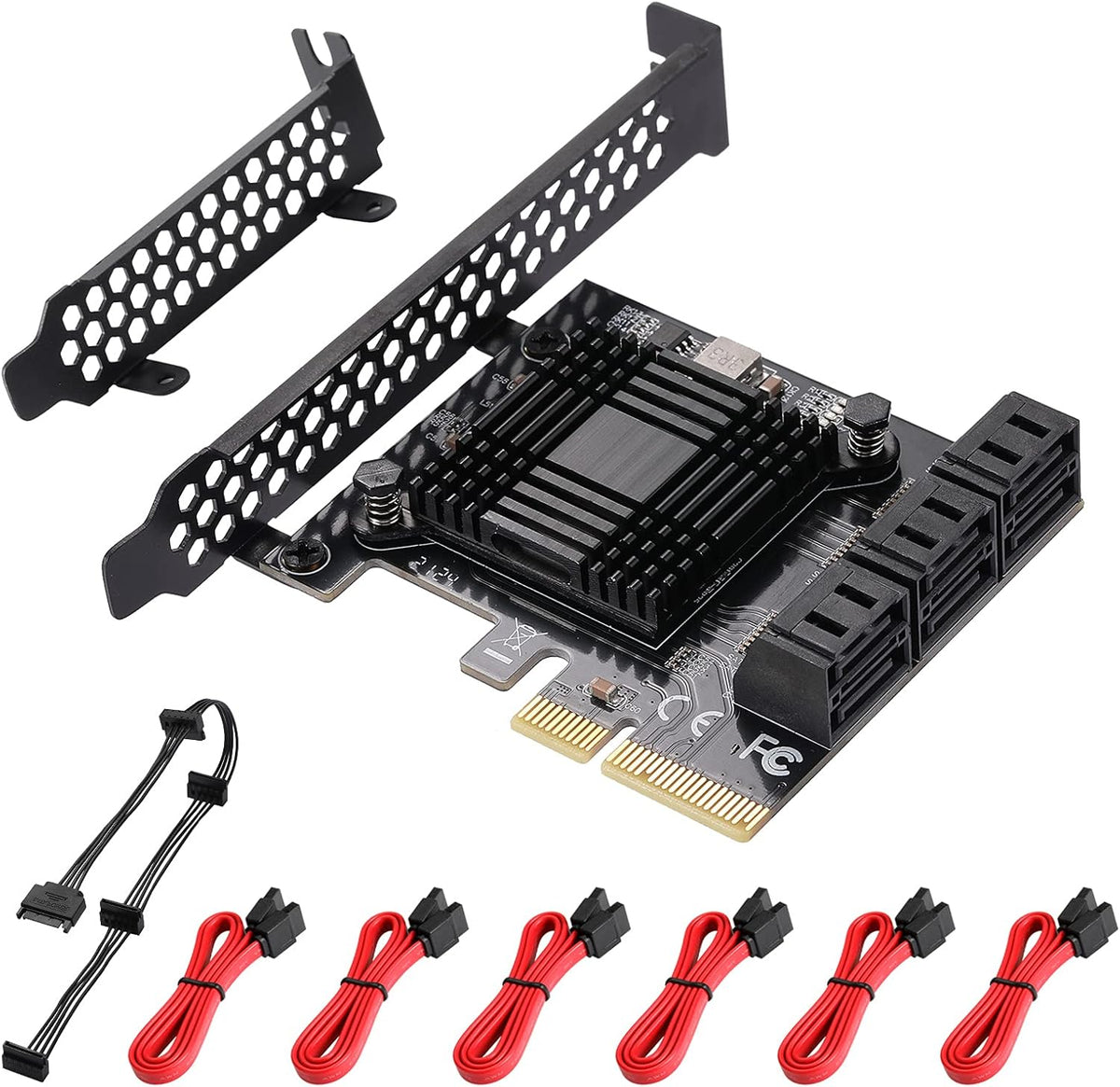 16 Port 4X SATA PCIe Expansion Card with 16 SATA Cables and Bracket O8491