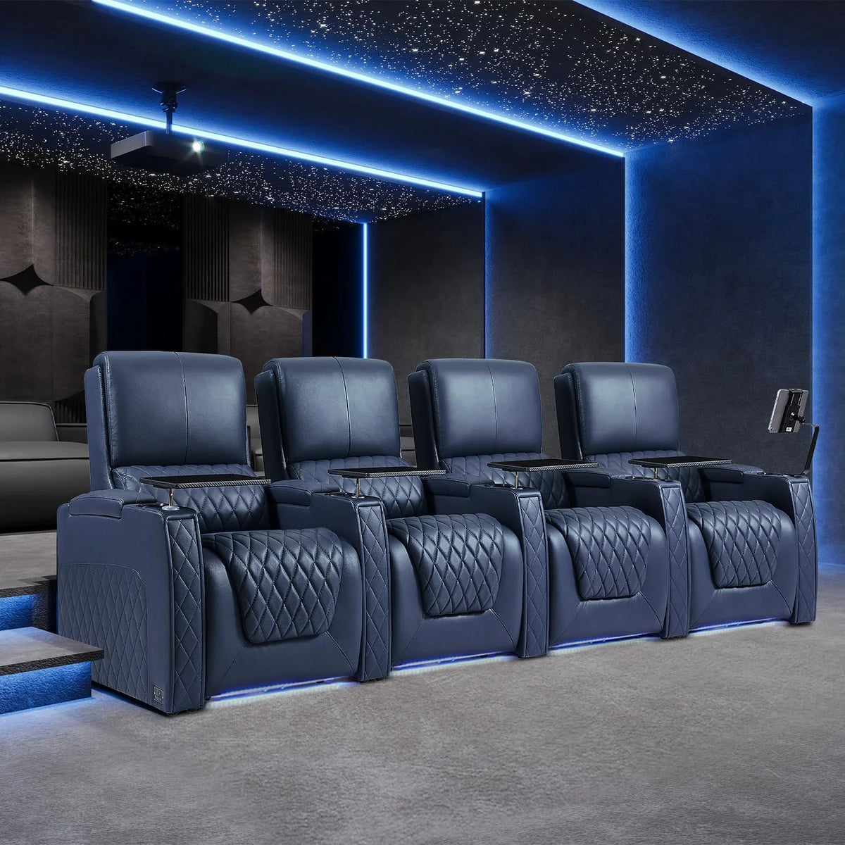 Navy Blue Top Grain Leather Power Recliner Sofa M18386