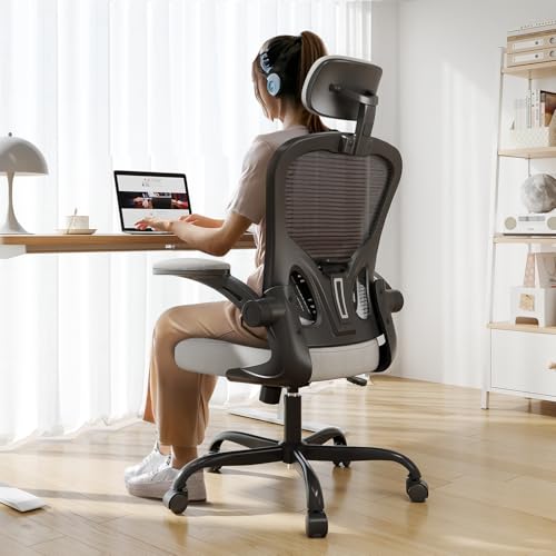 Black Ergonomic High Back Desk Chair with Flip-up Armrests B1575
