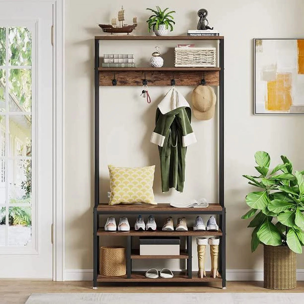 Entryway Hall Tree with Bench and Shoe Storage P11642