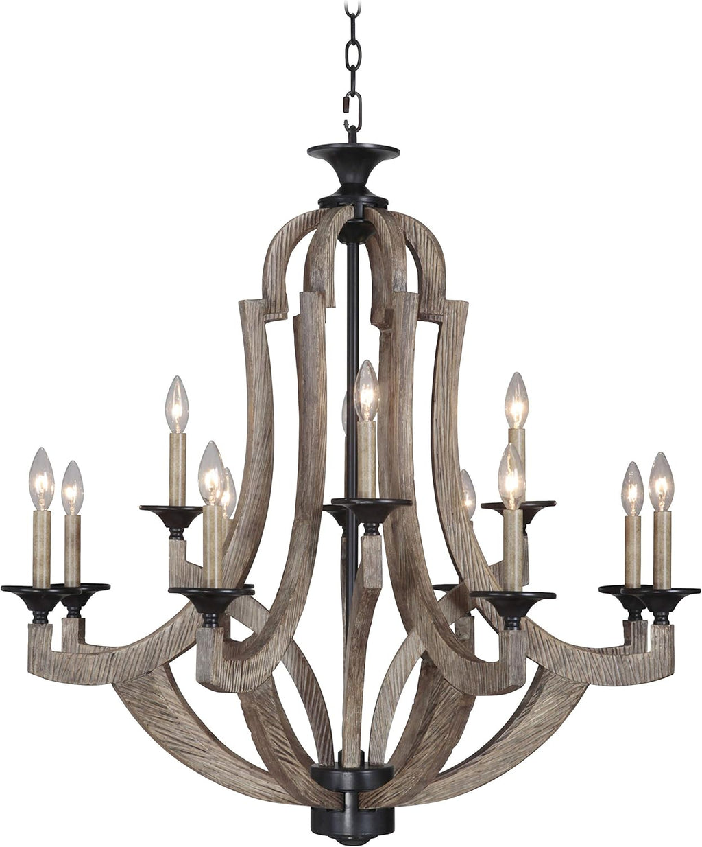 12-Light Weathered Pine Candle Chandelier A38720