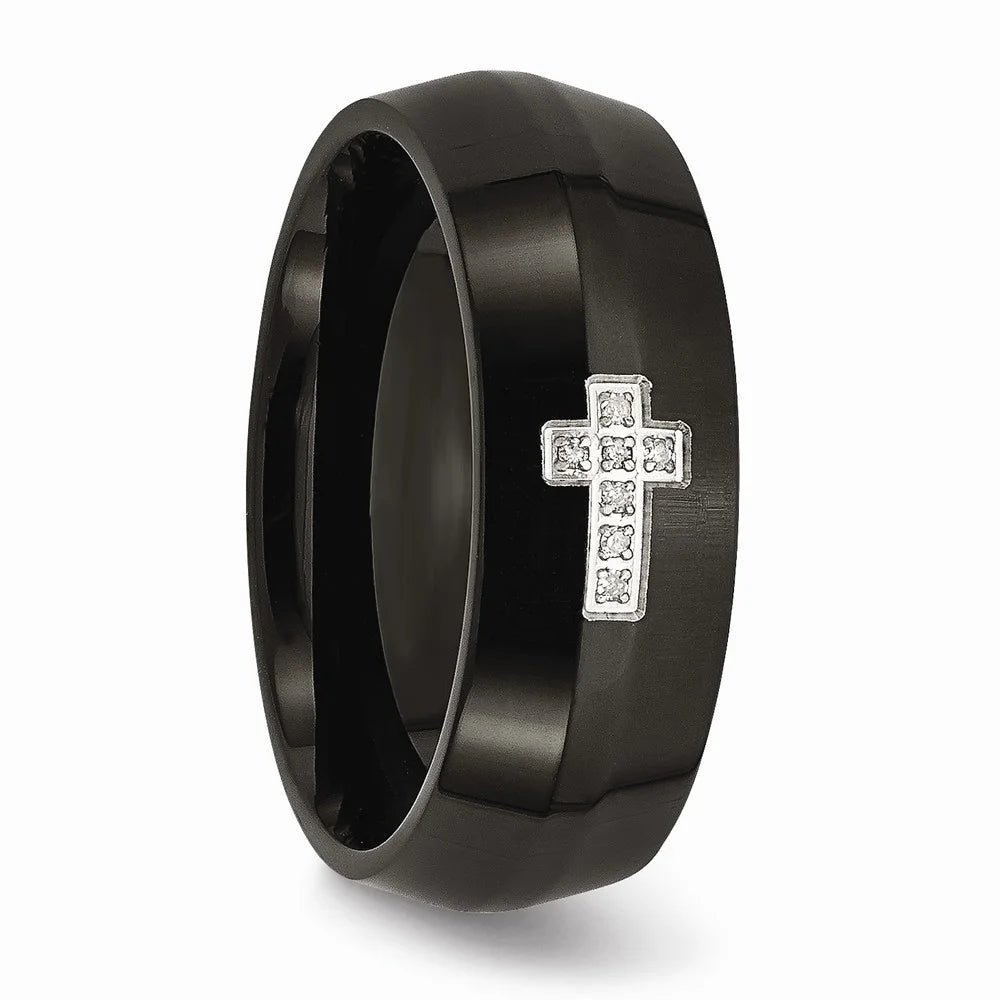 Black IP-plated Diamond Cross Ring Size 12 H741