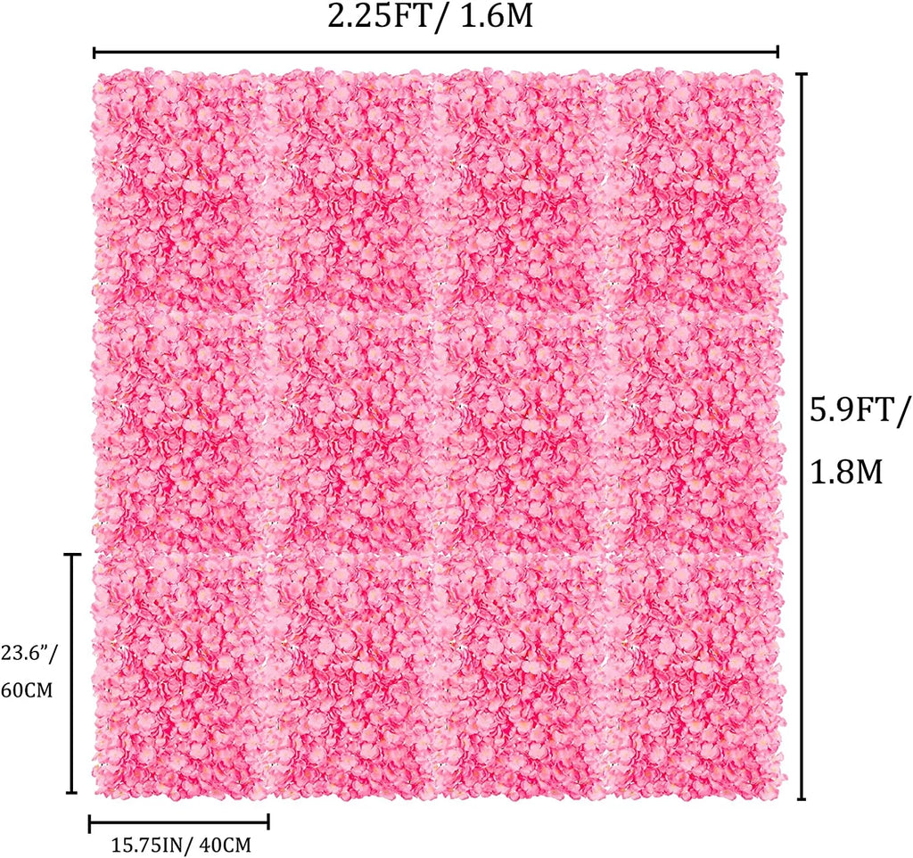 12 Pack Pink Artificial Hydrangea Floral Wall Panels 24×16" M184334