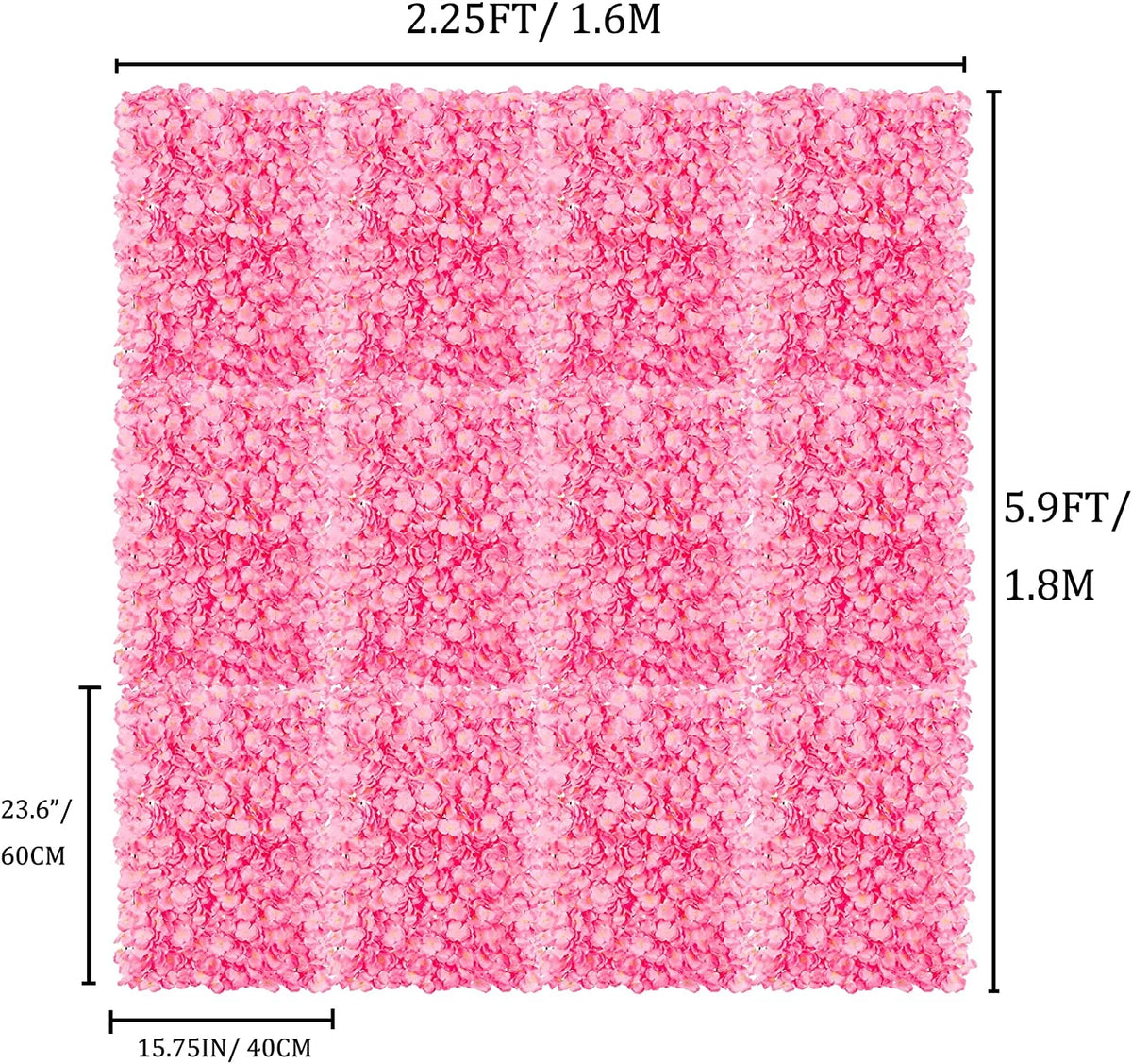 12 Pack Pink Artificial Hydrangea Floral Wall Panels 24×16" M184334