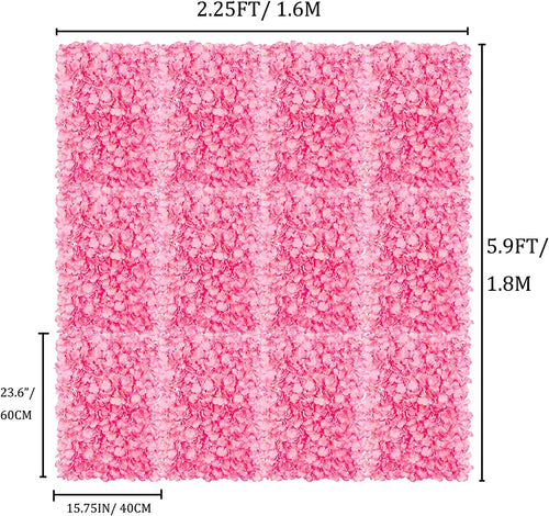 12 Pack Pink Artificial Hydrangea Floral Wall Panels 24×16" M184334