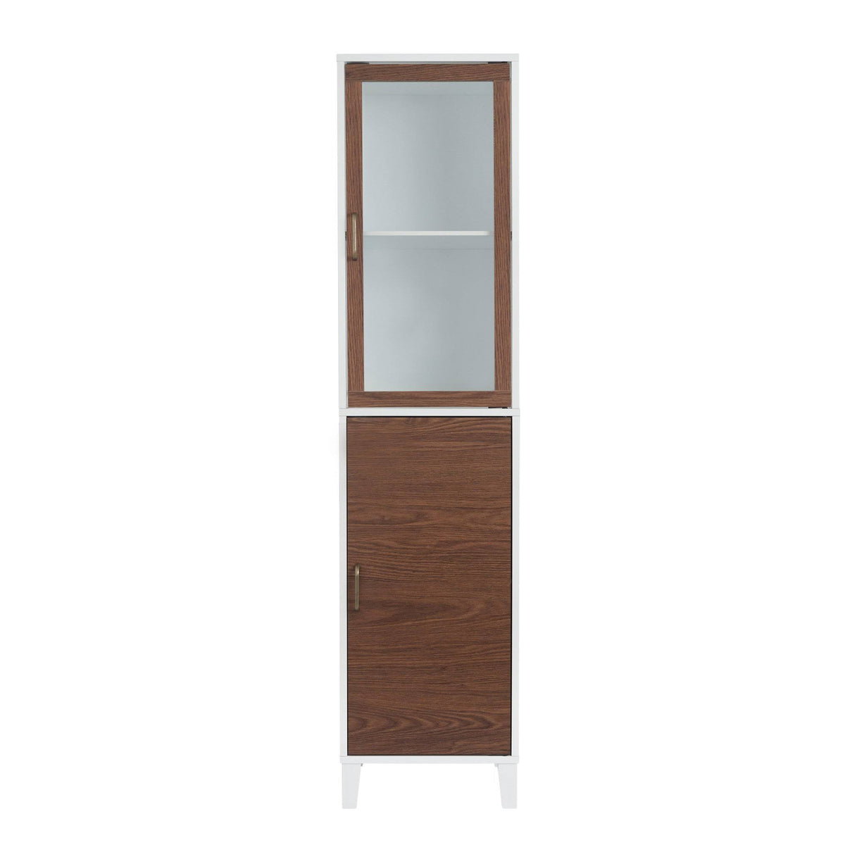 Walnut and White Wooden Linen Tower Cabinet E190909
