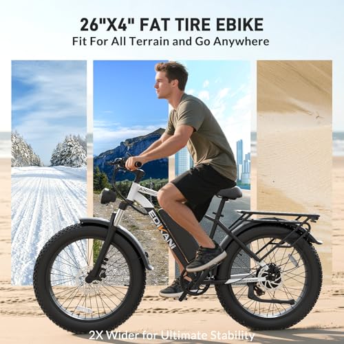 26" Electric Bike, 90 Miles, 34MPH, Peak 1500W, Fat Tire, 48V 864WH Removable Battery, Brake Light T577304