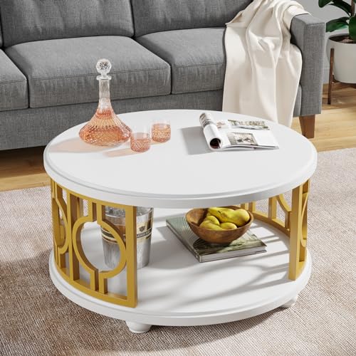 2-Tier Round Coffee Table with Storage Shelf M553815