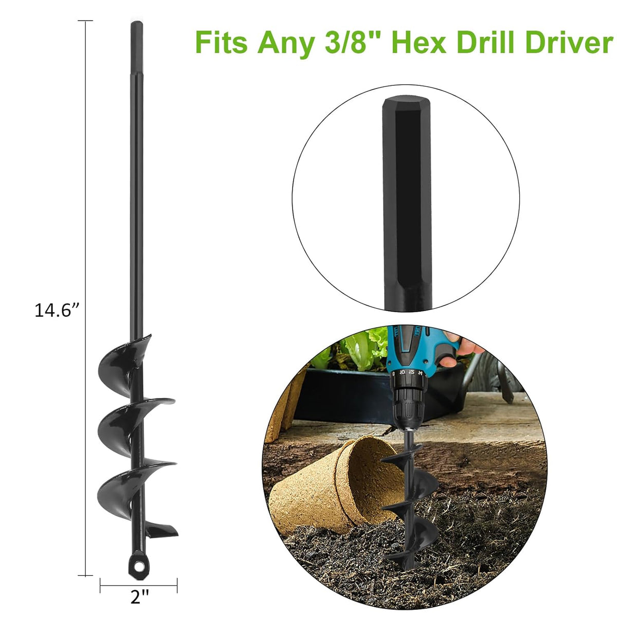 2 x 14.6 Inch Garden Auger Drill Bit K533