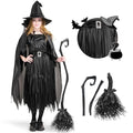 Classic Kids Witch Costume Black Witch Dress with Broom and Hat XL U8121