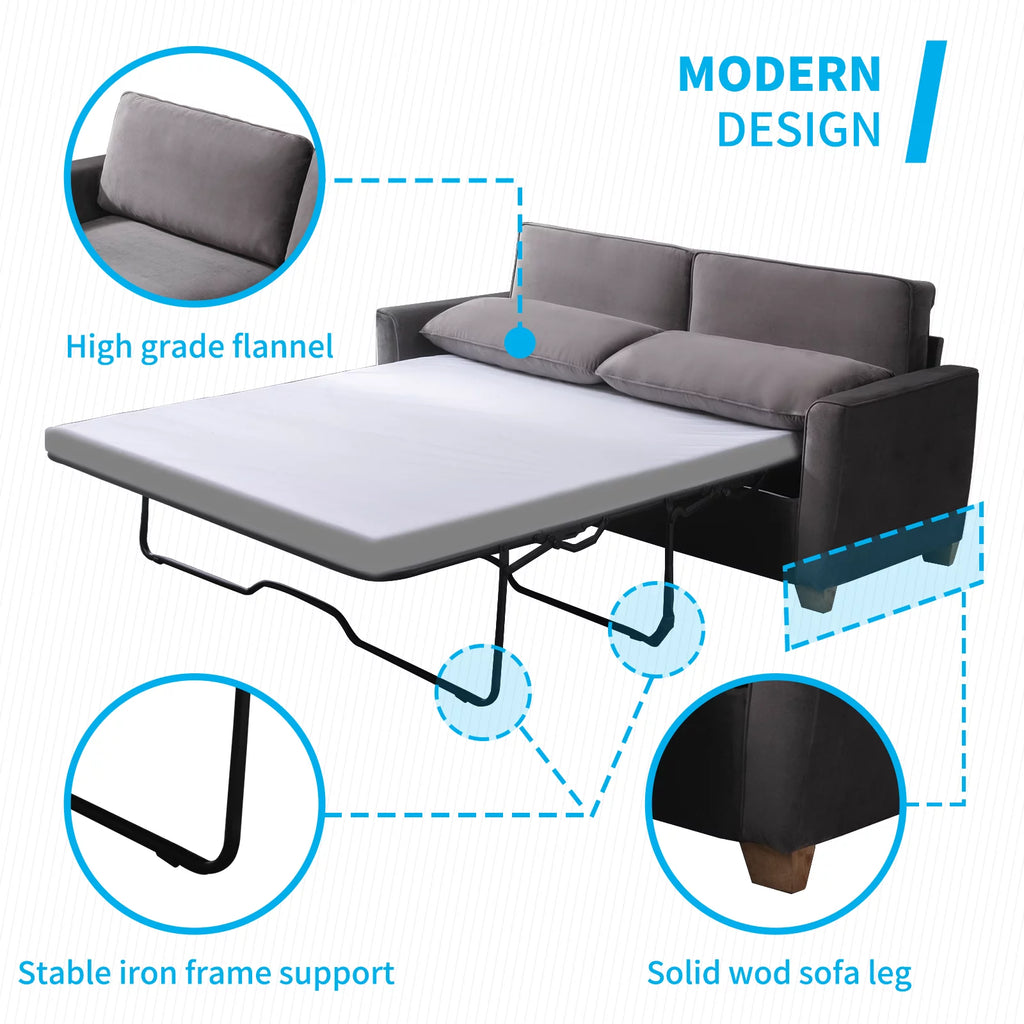 Queen Dark Grey Pull Out Sofa Bed with Memory Foam Mattress L5111