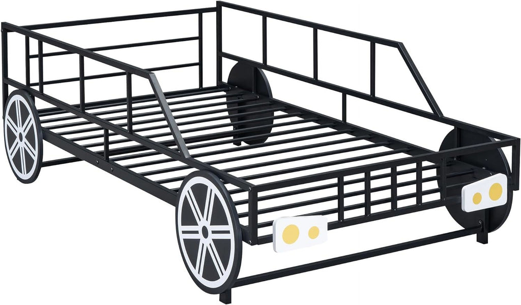 Black Race Car Bed with Rails and Wheels D553