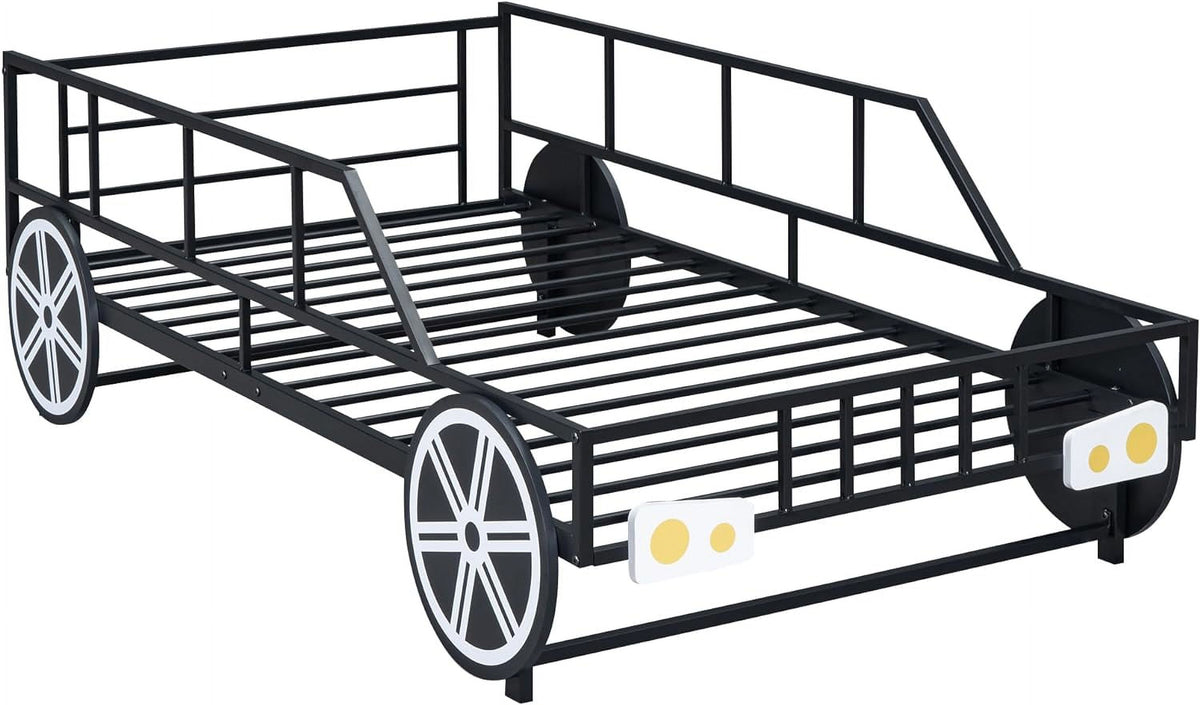 Black Race Car Bed with Rails and Wheels D553