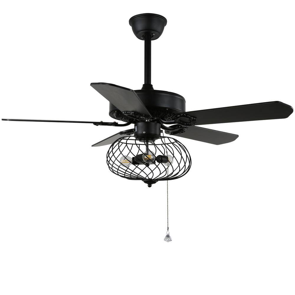 Black Cage Ceiling Fan with Light Kit and Remote Control R26607