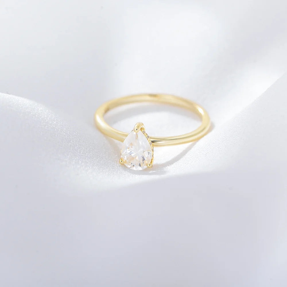 Water Drop Shaped White Zircon 14k Gold Plated 925 Sterling Silver Ring Z8264